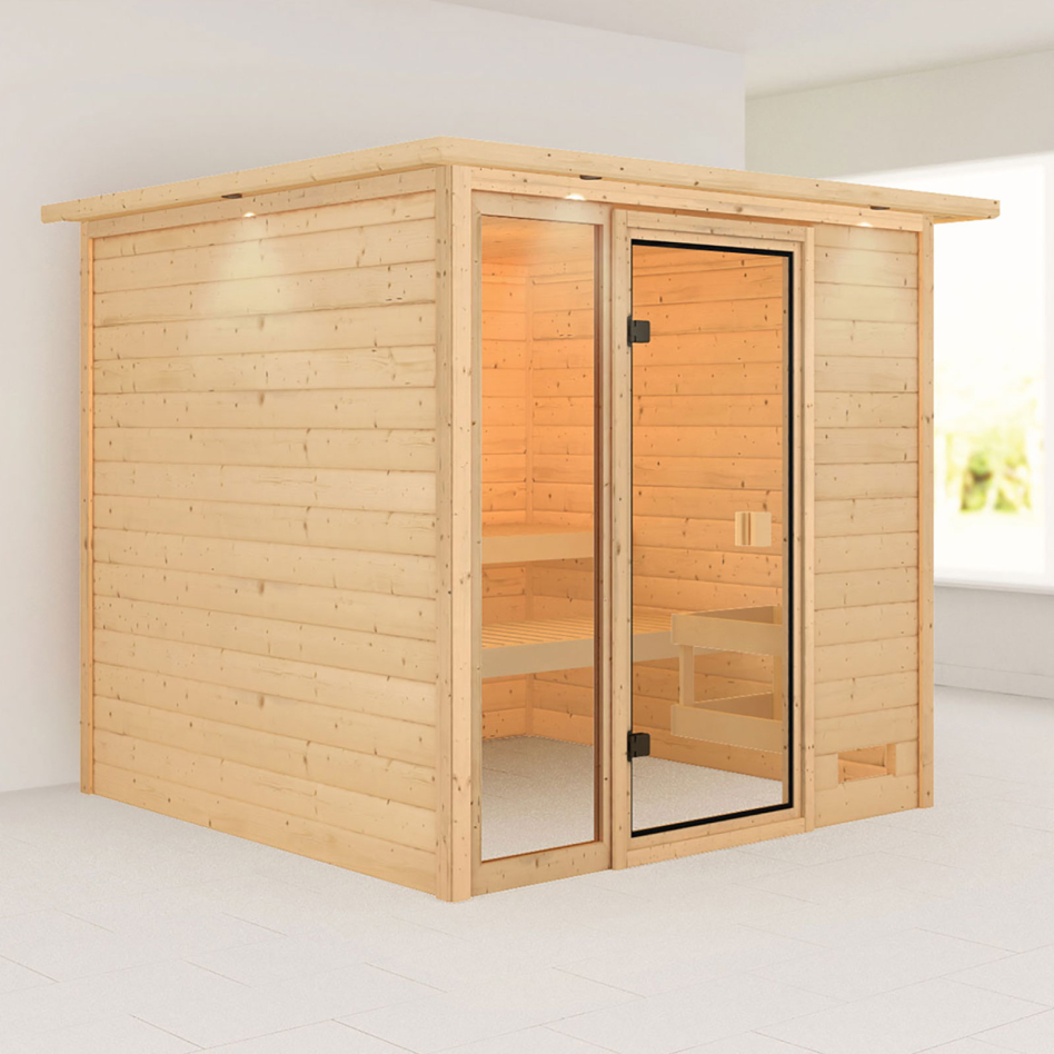 Sauna Karibu Woodfeeling Jutta, sans poêle, avec costière de toiture