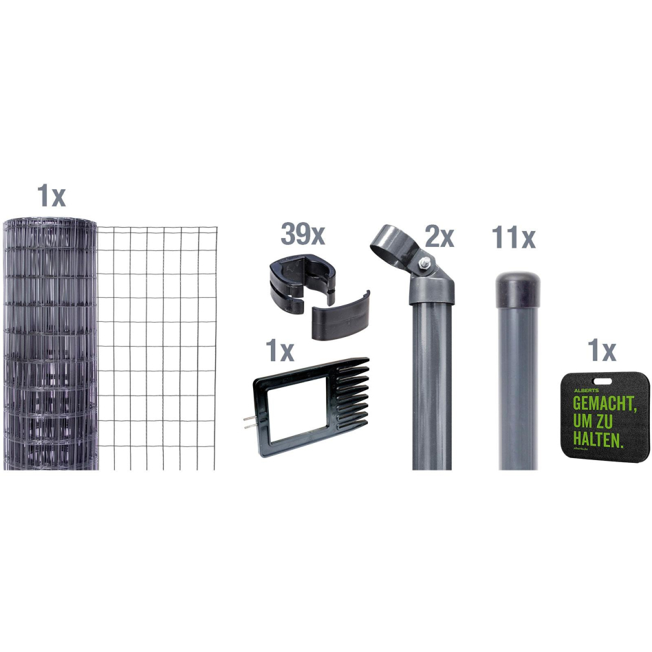 Alberts Schweißgitterzaun Set Fix-Clip Pro® anthrazit-metallic, 122 cm, 25 m,Einbetonieren