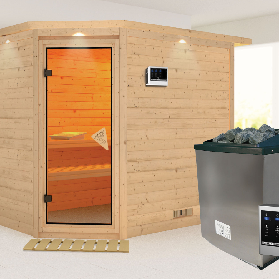 Karibu Sauna Tanami, 9 kW cmd ext. Easy Finnisch, avec costière de toiture