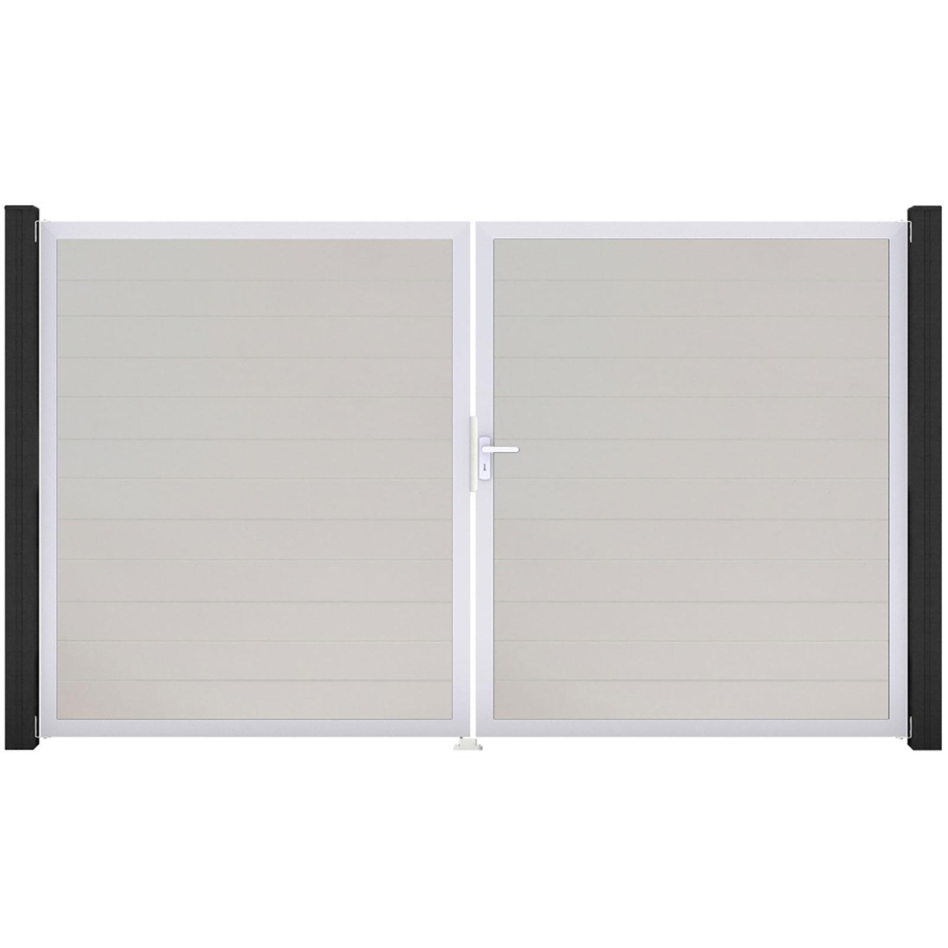 GroJa Doppeltor BasicLine schmal PVC-Steckzaun Weiß , DIN Rechts, Silber EV1