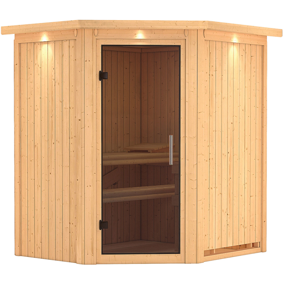 Karibu Sauna Tonja, sans poêle, avec costière de toiture,graphit,Porte tout verre
