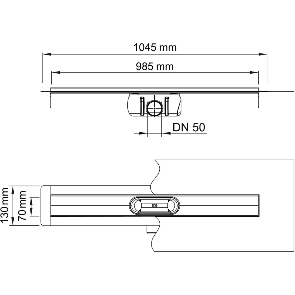 Caniveau de siphon ACO ShowerDrain C drainge de douche à l'italiènne, 80-128 mm, 985 mm,ohne Aufkantung
