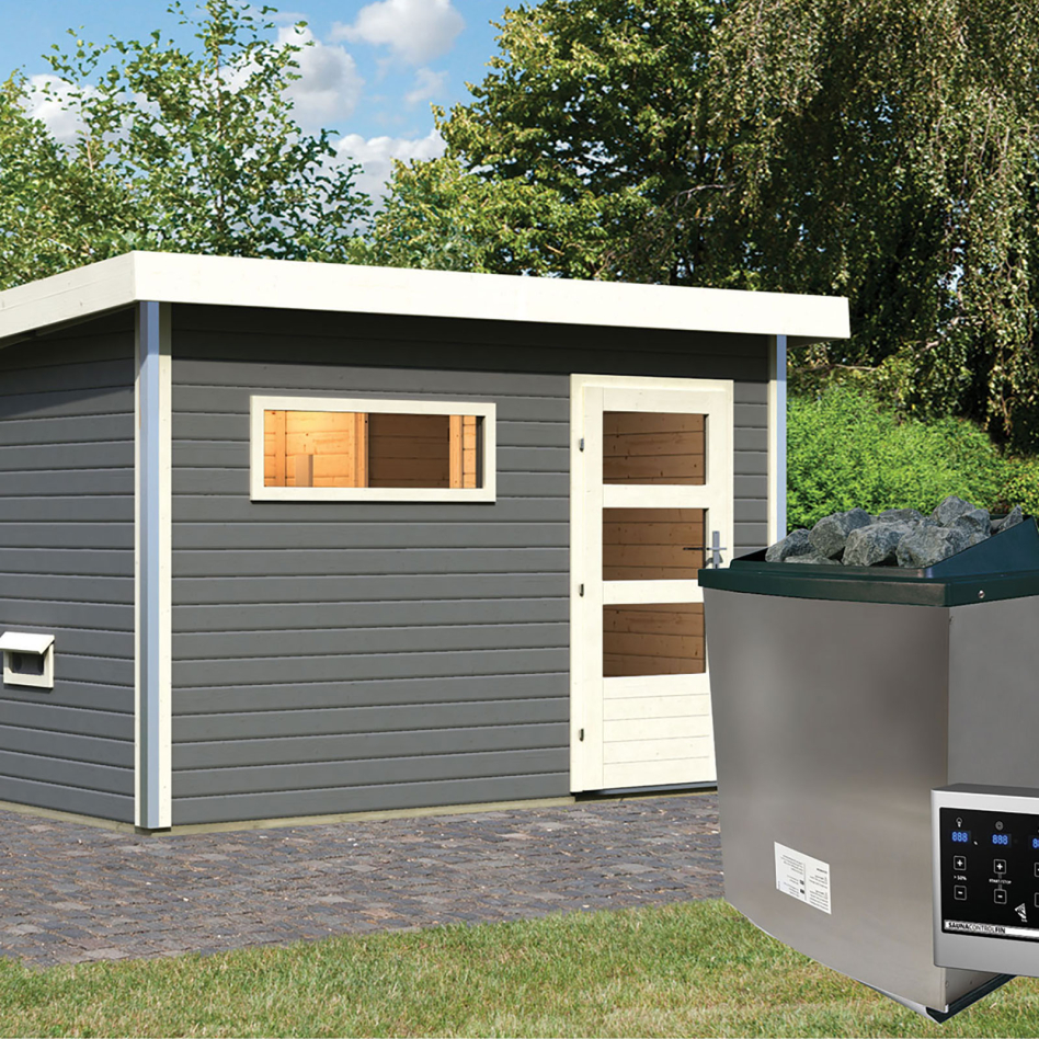 Maison de sauna Karibu Skrollan 1 Terragrau, 9 kW cmd ext. Easy Finnisch