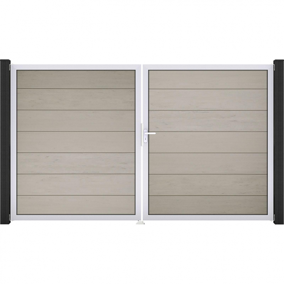 GroJa Doppeltor Solid Grande Steckzaun Bi-Color Sand , DIN Rechts, Silber EV1