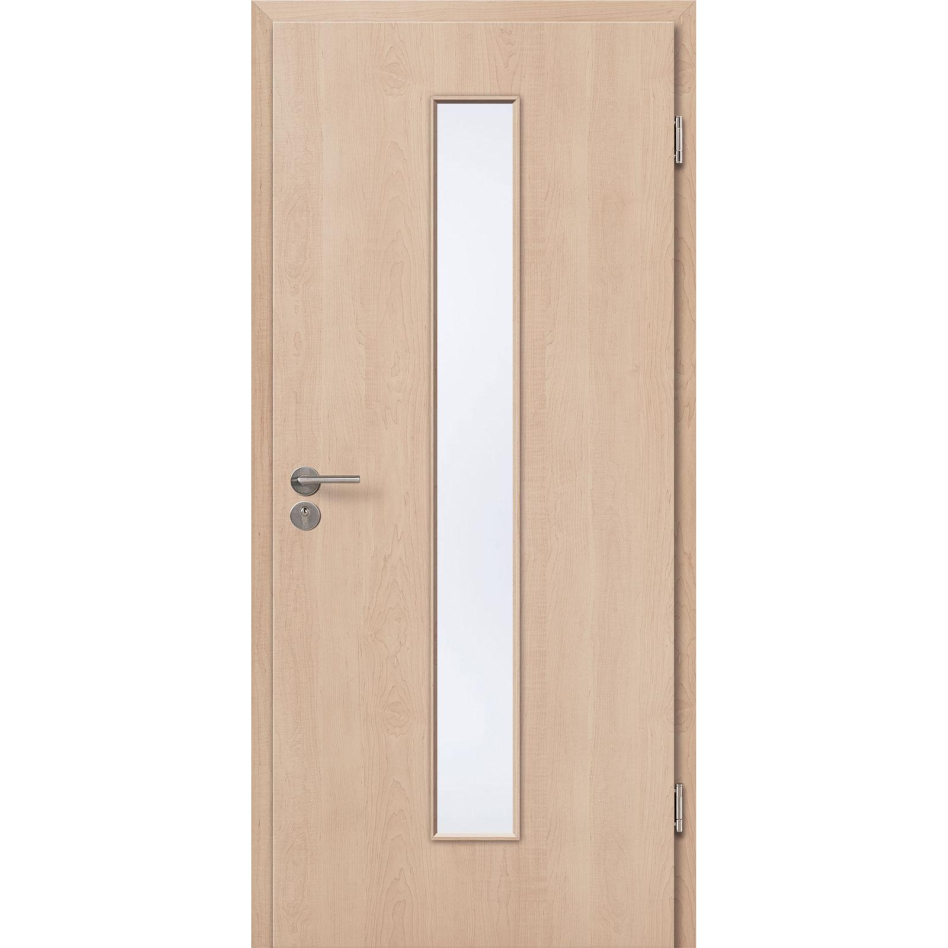 Kilsgaard Zimmertür mit Lichtausschnitt/Glas schmal mittig Nova Ahorn Lamikor Typ 43/LA05 Rundkante, DIN Links, 735x1985 mm,Satinato (ESG)