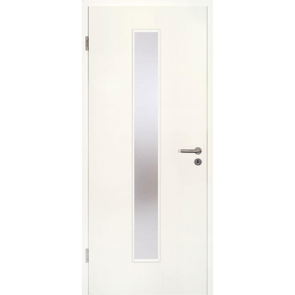 Kilsgaard Zimmertür mit Lichtausschnitt/Glas schmal mittig Esche weiß Lamikor Typ 43/LA05 Rundkante, DIN Links, 985x2110 mm,Chinchilla (ESG)