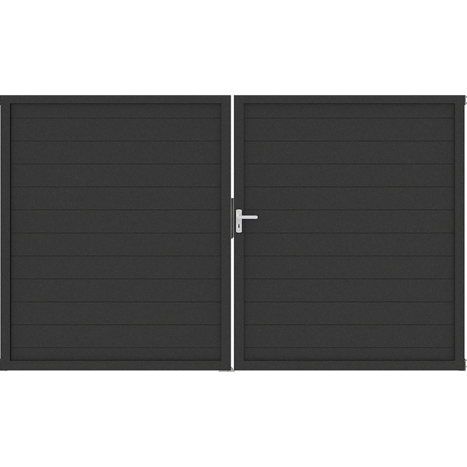 Portail double GroJa Lumino aluminium pour clôture à lames emboîtables, couleur anthracite, DIN gauche, anthracite DB 703