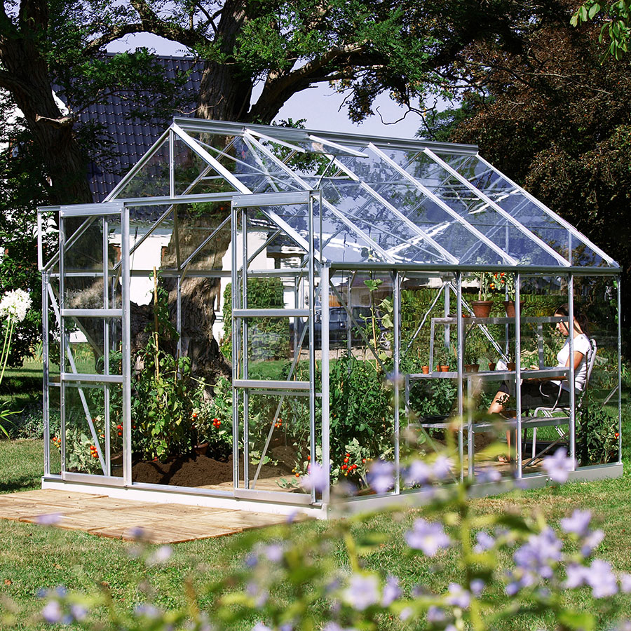 Vitavia Gewächshaus Mars Tomatenhaus Silber, 3 mm, 321x257x232 cm (LxBxH),ESG (Einscheibensicherheitsglas, kristallklar)