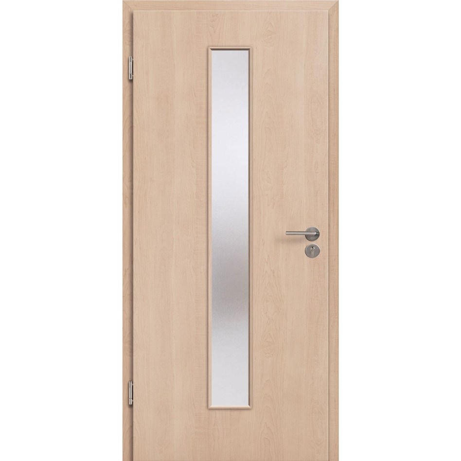 Kilsgaard Zimmertür mit Lichtausschnitt/Glas schmal mittig Nova Ahorn Lamikor Typ 43/LA05 Rundkante, DIN Links, 860x2110 mm,Chinchilla (ESG)