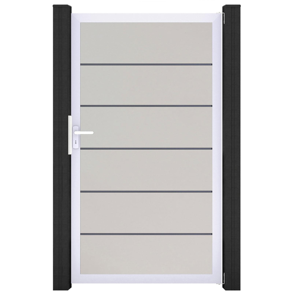 GroJa Einzeltor BasicLine Premium PVC-Steckzaun Weiß , Silber EV1