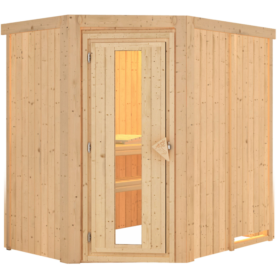 Sauna Karibu Saja, sans poêle, Porte en bois avec vitrage isolant,sans corniche,vitrage claire