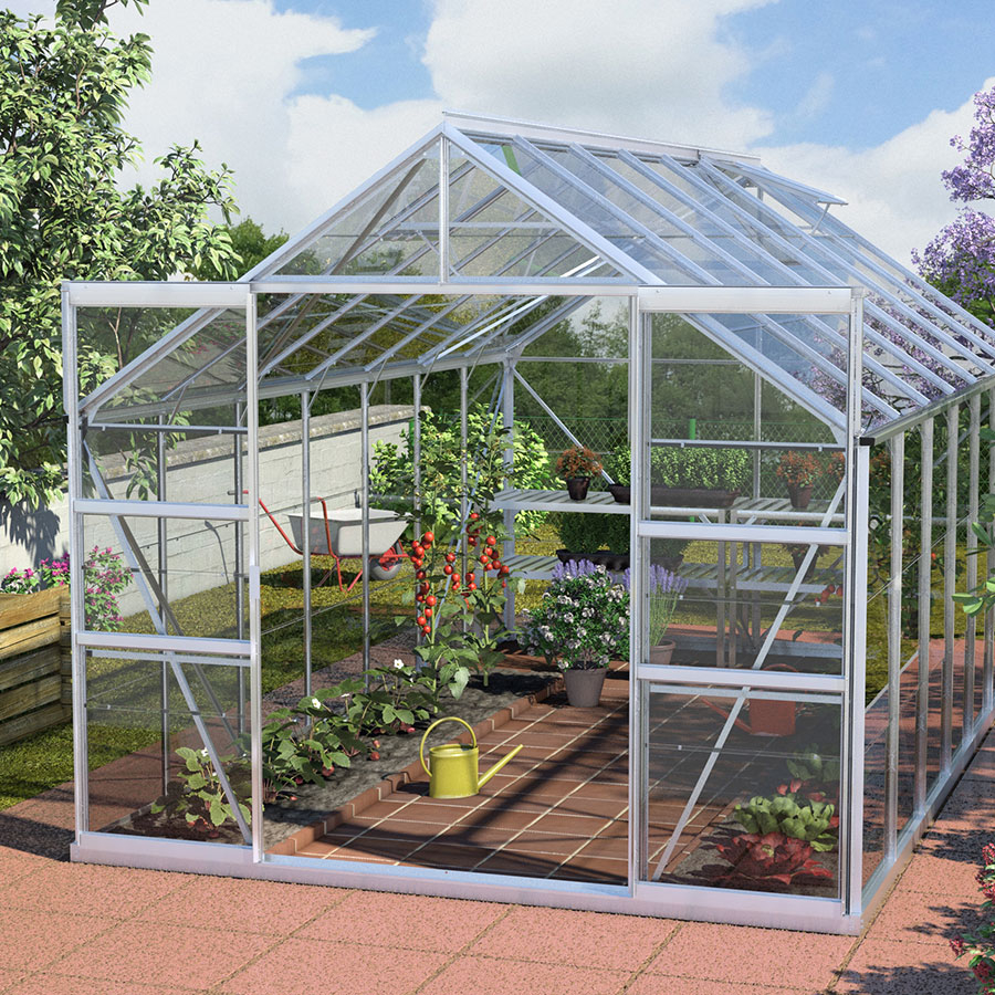 Vitavia Gewächshaus Mars Tomatenhaus Silber, 3 mm, 445x257x232 cm (LxBxH),ESG (Einscheibensicherheitsglas, kristallklar)