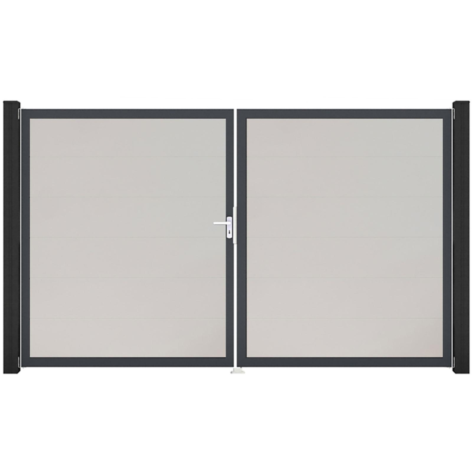 GroJa Doppeltor BasicLine PVC-Steckzaun Weiß , DIN Links, Anthrazit DB 703