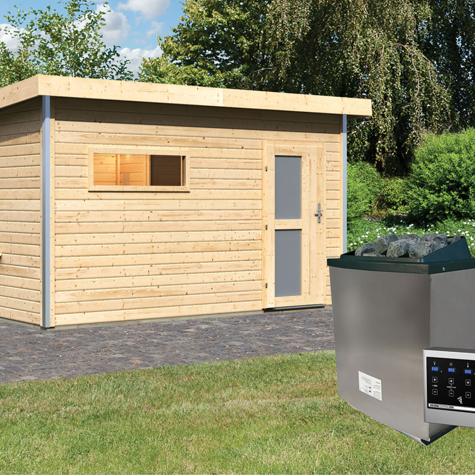 Maison de sauna Karibu Skrollan 3 Naturel, 9 kW cmd ext. Easy Finnisch, vitrage opaque