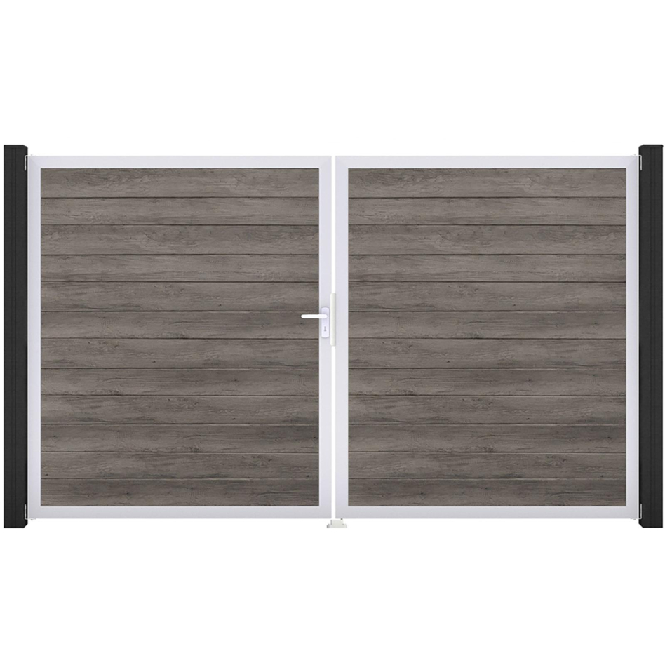 GroJa Doppeltor BasicLine schmal PVC-Steckzaun Monument Oak , DIN Links, Silber EV1
