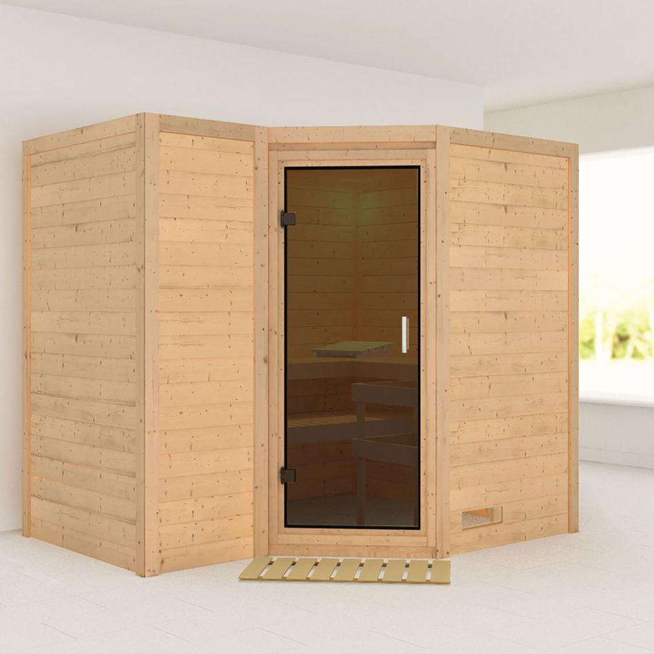 Karibu Sauna Sahib 2, sans poêle, graphit,Porte tout verre,sans corniche