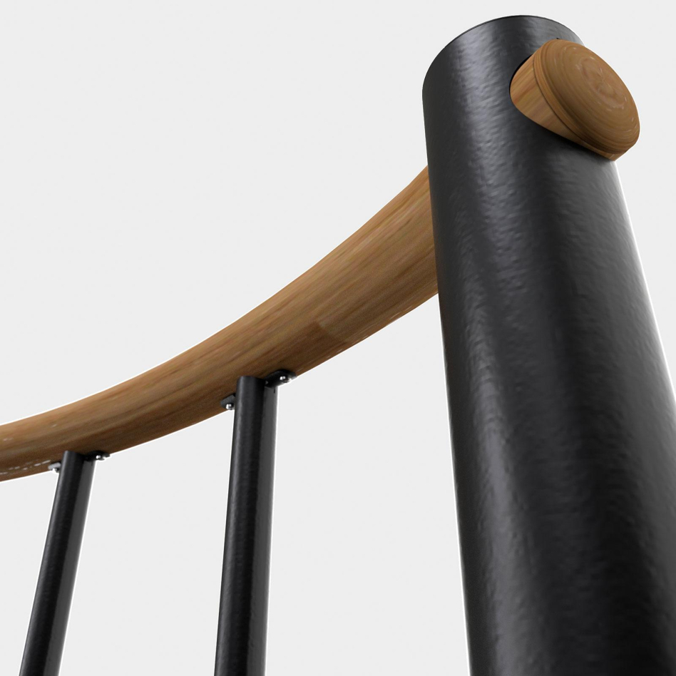 Minka balustrade noire avec barres verticales et main courant bois massif rond, 140 cm, Chêne,laqué