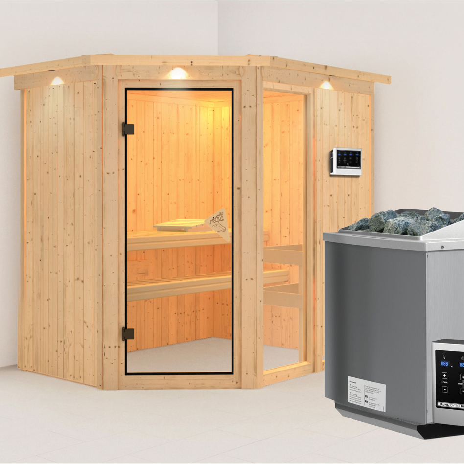 Karibu Sauna Fiona 1, 9 kW cmd ext. Easy Bio, avec costière de toiture
