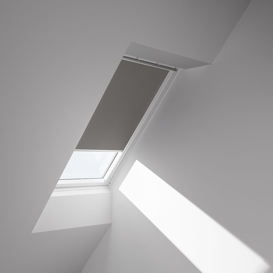 VELUX Verdunkelungsrollo Uni Grau 0705, MK04, GGU,Manuell,VELUX,weiße Schiene