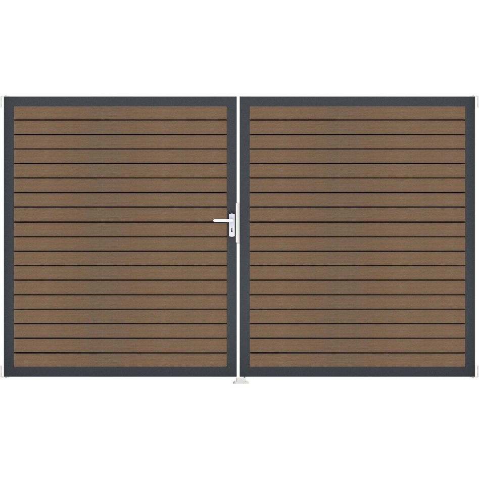 GroJa Doppeltor Solid Rhombus BPC-Steckzaun Teak co-extrudiert, DIN Links, Anthrazit DB 703