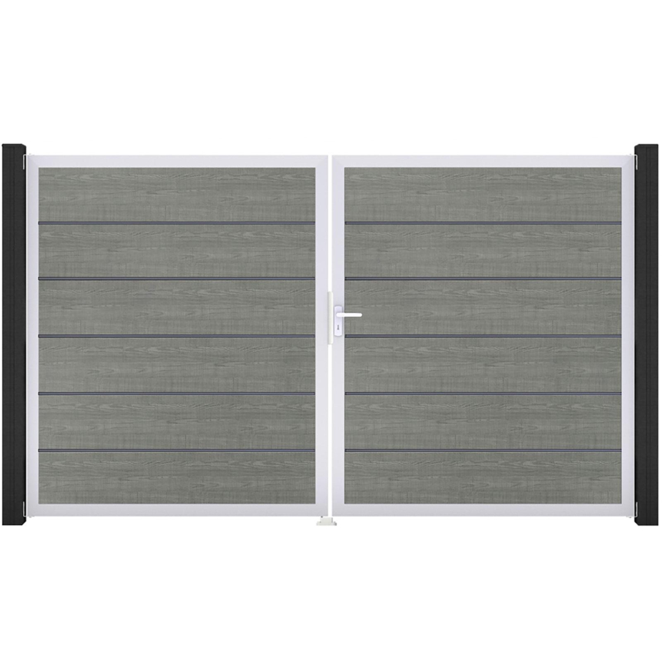 GroJa Doppeltor BasicLine Premium PVC-Steckzaun Grey Ash Cut , DIN Rechts, Silber EV1
