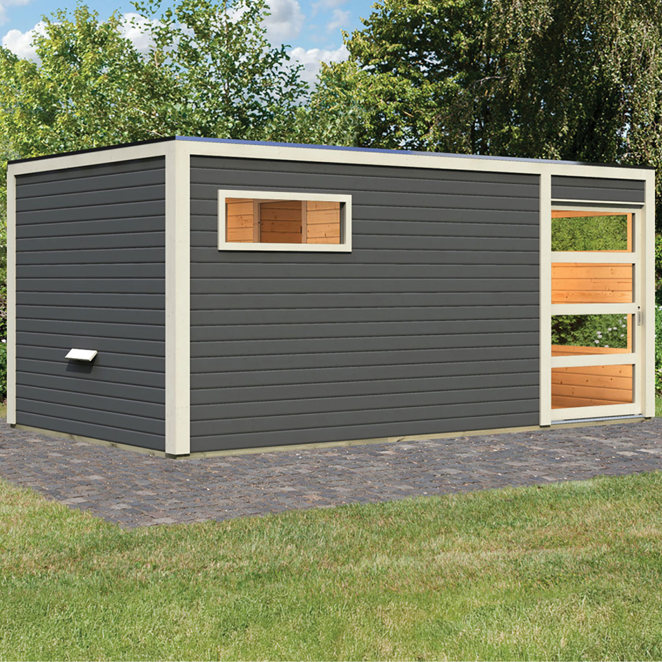 Maison de sauna en bois Karibu Hygge gris terre, sans poêle