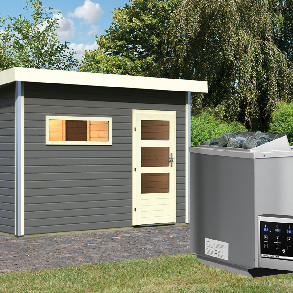 Maison de sauna Karibu Skrollan 2 Terragrau, 9 kW cmd ext. Easy Bio