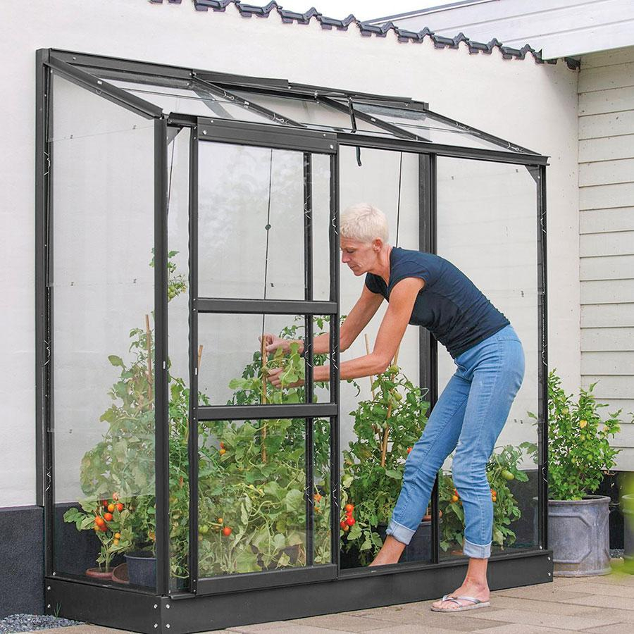 Vitavia Anlehngewächshaus Styx Tomatenhaus Schwarz, 3 mm, 69x193x182 cm (LxBxH),ESG (Einscheibensicherheitsglas, kristallklar)