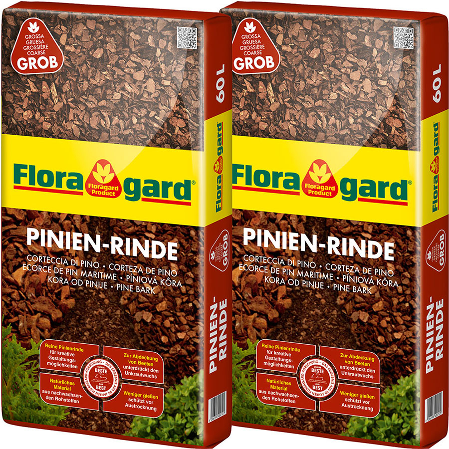 Floragard Pinienrinde Rindenmulch Pinienmulch, 2x60 l, 25-40 mm,grob, 1 Pack