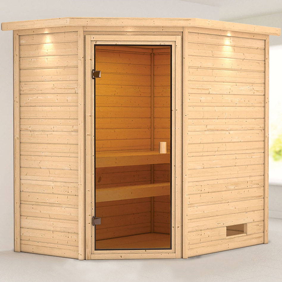 Sauna Karibu Woodfeeling Jella, sans poêle, avec costière de toiture