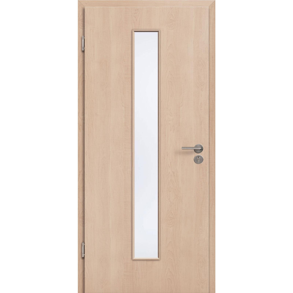 Kilsgaard Zimmertür mit Lichtausschnitt/Glas schmal mittig Nova Ahorn Lamikor Typ 43/LA05 Rundkante, DIN Rechts, 860x1985 mm,Satinato (ESG)