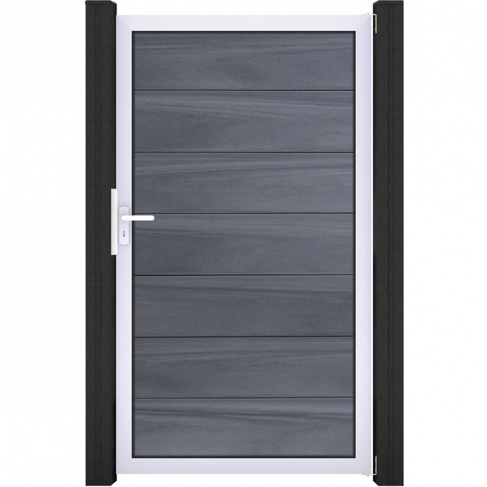 GroJa Einzeltor Solid Grande Steckzaun Steingrau co-extrudiert, 100 cm, Silber EV1