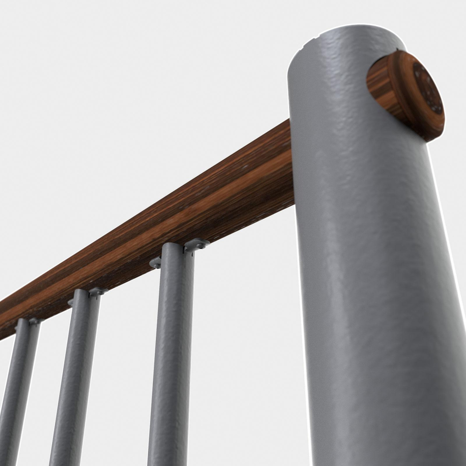 Minka balustrade grise avec barres verticales et main courante bois droit, Walnuss gebeizt & lackiert, Hêtre