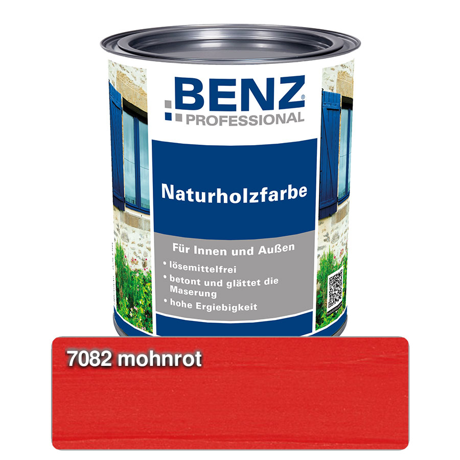 BENZ PROFESSIONAL Naturholzfarbe Holzschutzmittel, 0,75 l, Mohnrot