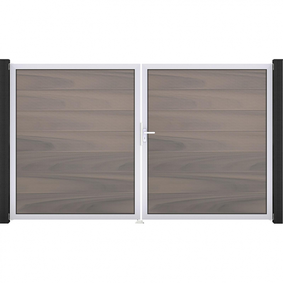 GroJa Doppeltor Solid Grande Steckzaun Bi-Color co-extrudiert, DIN Rechts, Silber EV1