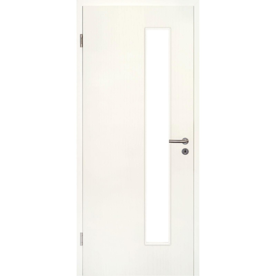 Kilsgaard Zimmertür mit Lichtausschnitt schmal schloßseitig Esche weiß Lamikor Typ 43/LA S-05 Rundkante, DIN Links, 735x1985 mm