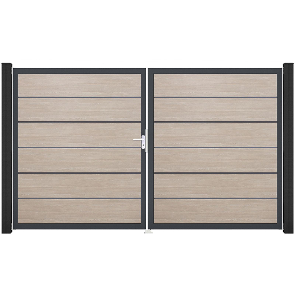 GroJa Doppeltor BasicLine Premium PVC-Steckzaun Sheffield Oak , DIN Links, Anthrazit DB 703