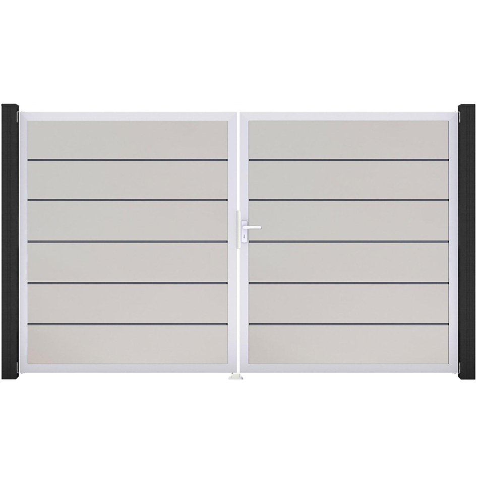 GroJa Doppeltor BasicLine Premium PVC-Steckzaun Weiß , DIN Rechts, Silber EV1