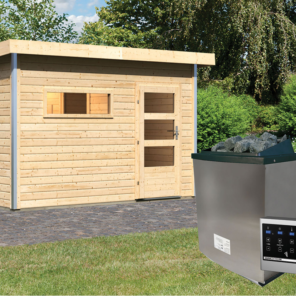 Maison de sauna Karibu Skrollan 2 Naturel, 9 kW cmd ext. Easy Finnisch, vitrage claire