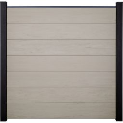 GroJa Solid Grande Steckzaun Sichtschutzzaun Bi-Color Sand Sichtschutz Steckzaun Lamellenzaun Bausatz aus 7 Füllungen, 180x180x1,9 cm, inklusive Distanzstück-Set und Abschlussprofil