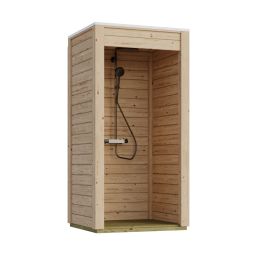 Karibu Outdoordusche naturbelassen Erfrischende Abkühlung im Garten mit natürlicher Holzoptik, ohne Duscharmatur und Dacheindeckung