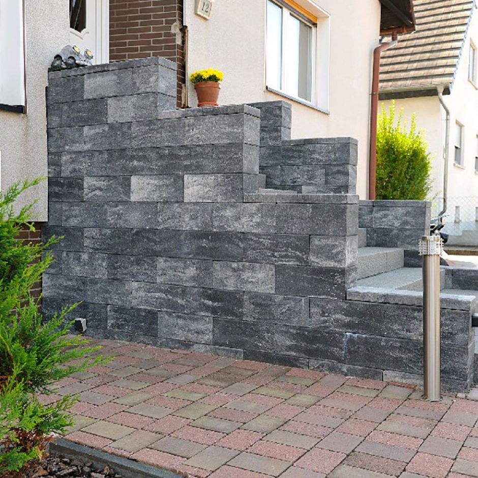 WESERWABEN Gartenmauer VarioLine Mauerstein AnthrazitWeiß