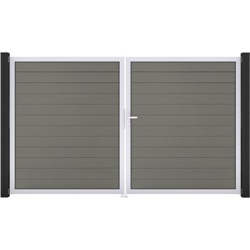 GroJa Doppeltor Solid Steckzaun Grau 2