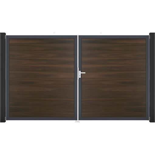 GroJa Doppeltor Solid Steckzaun Walnuss 2