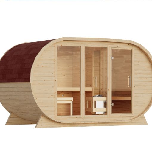 Karibu Woodfeeling Fasssauna breit naturbelassen 2