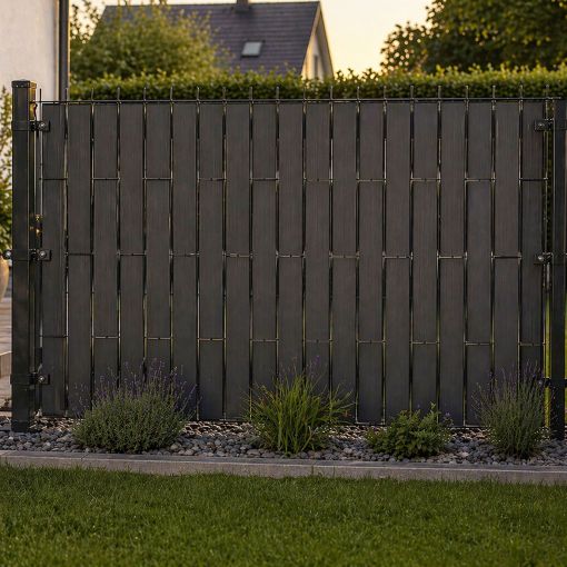 Sichtschutzstreifen vertikal anthrazit mit Klemmschienen 2