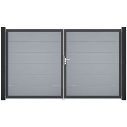 GroJa Doppeltor BasicLine PVC-Steckzaun Silbergrau 4