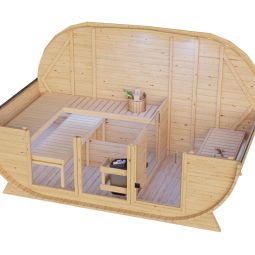 Karibu Woodfeeling Fasssauna breit naturbelassen 3