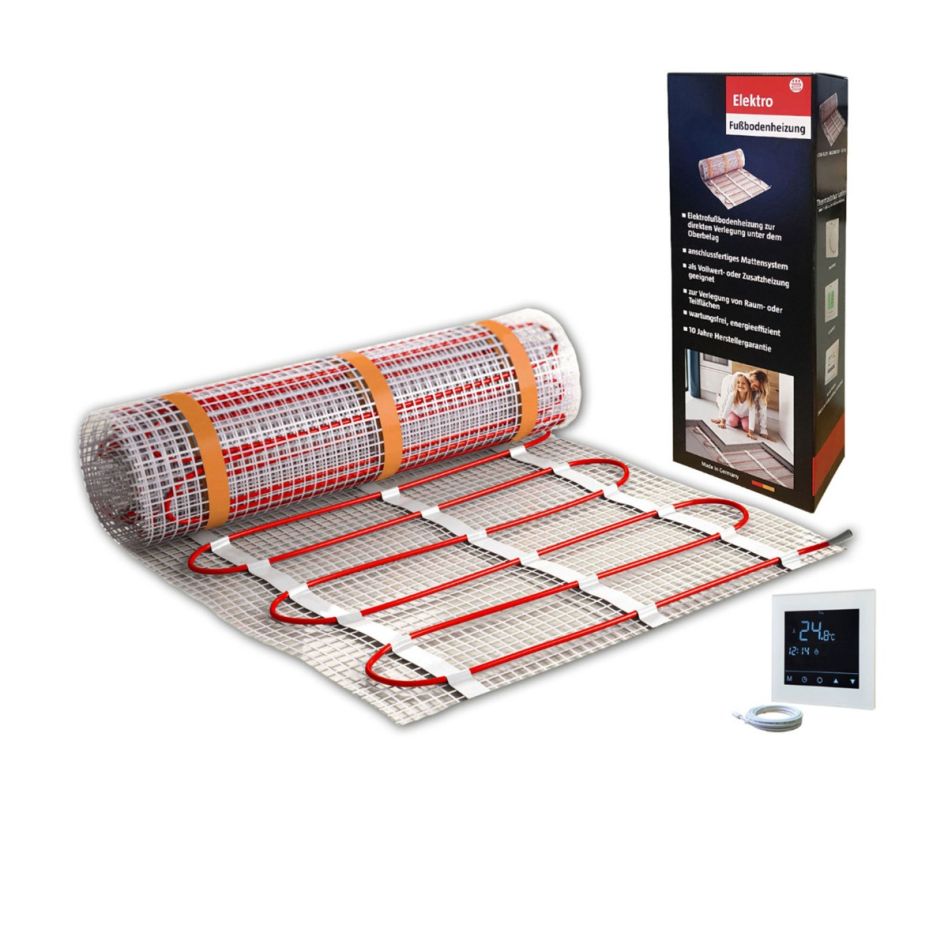Wellker elektrische Fußbodenheizung E-Heat SET Comfort inkl. Thermostat programmierbar, 5 m²