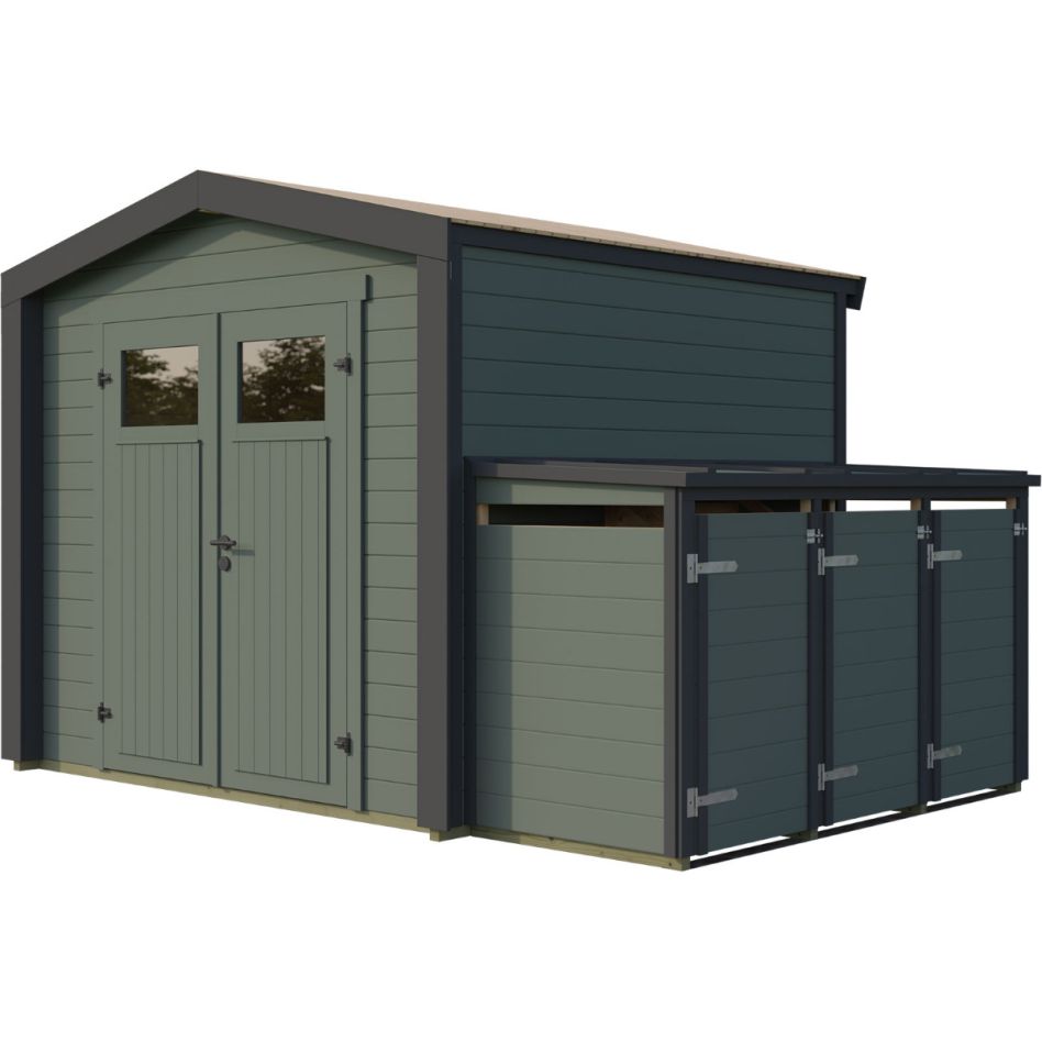 weka Gartenhaus Killarney Graugrün-Anthrazit inkl. 3er Mülltonnenbox günstig